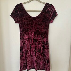 Burgundy crushed velvet dress